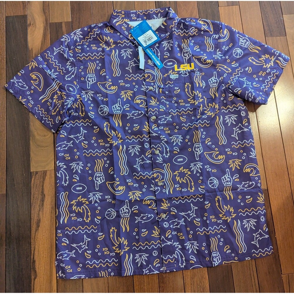 Columbia Louisiana Tugers LSU Super Slack Button Down Shirt Mens LG NWT
